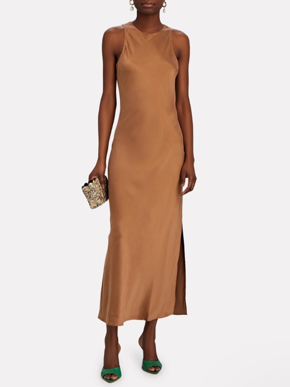 NWT frame 100% silk racerback maxi tank dress in brown